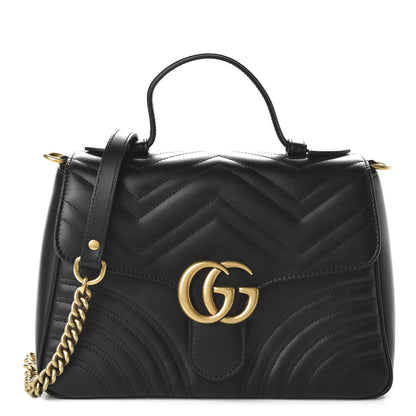 Gucci Calfskin Matelasse Small GG Marmont Top Handle Shoulder Bag Black 1 of 10