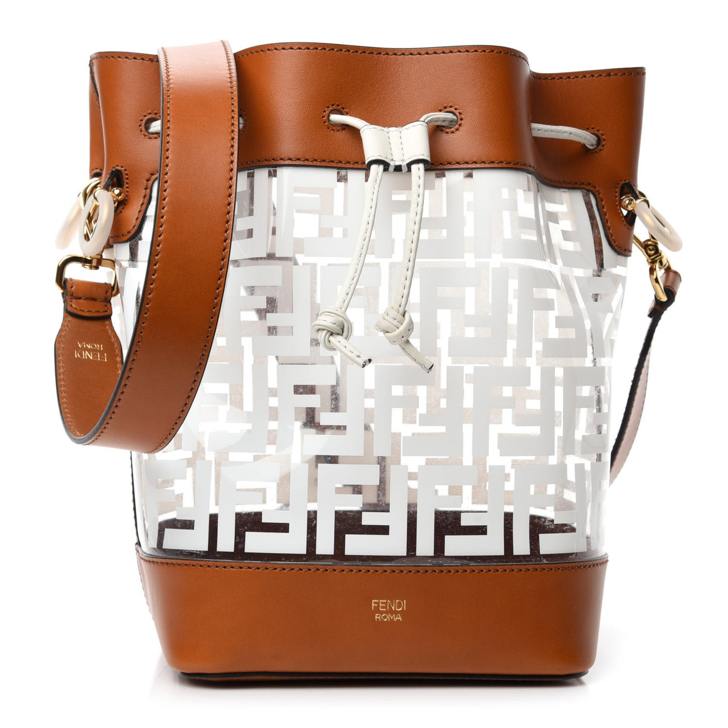 TPU FF Vitello Aura F is Fendi Grande Mon Tresor Bucket Bag White Cuoio