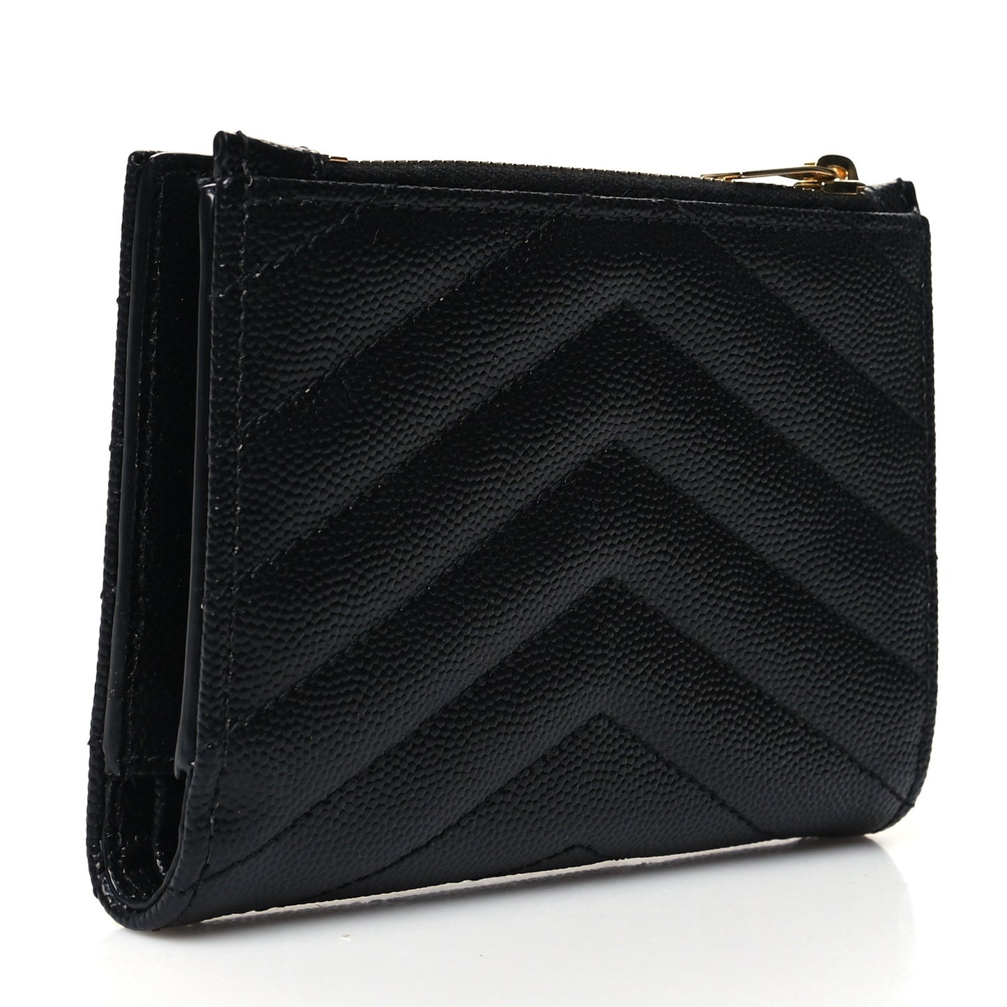 Grain De Poudre Matelasse Chevron Monogram Zipped Two-Part Wallet Black