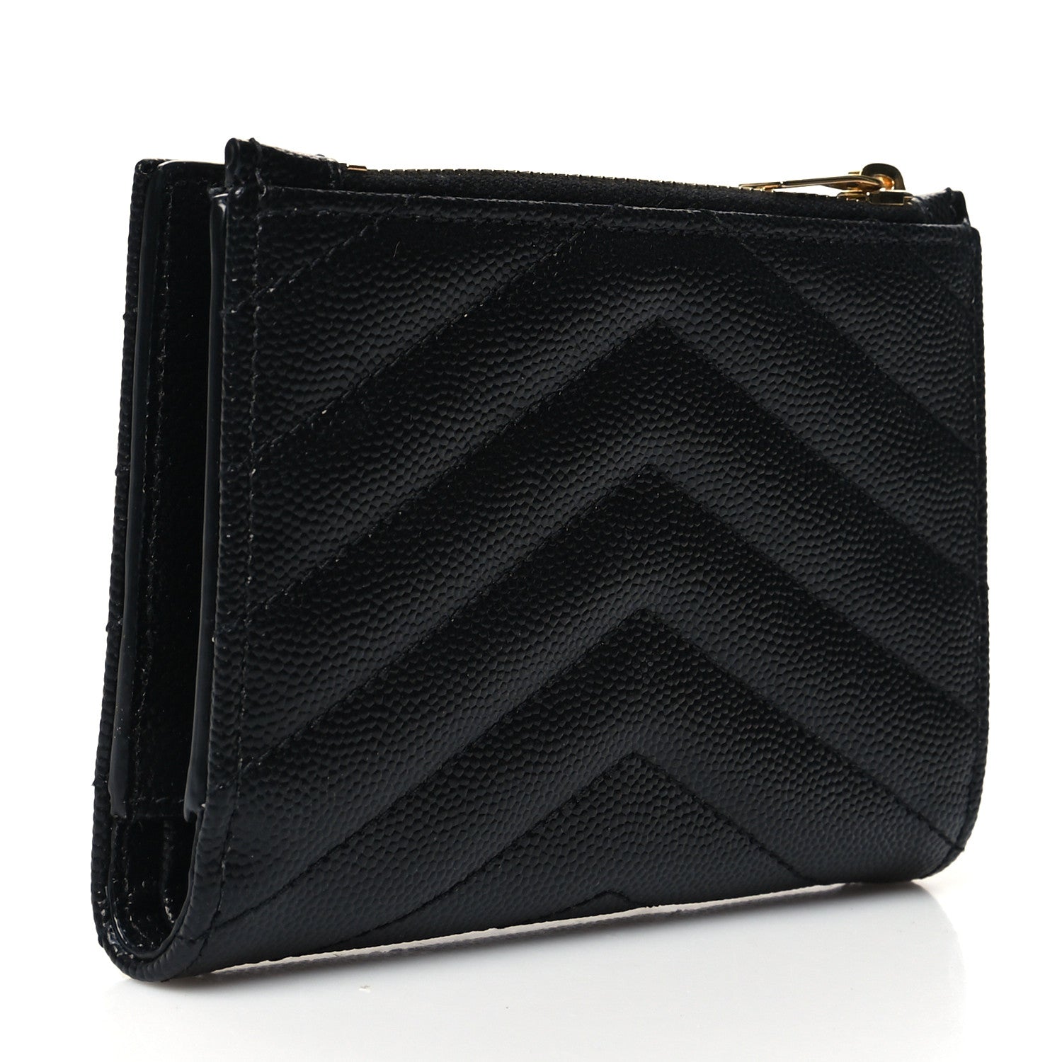 Saint Laurent Grain De Poudre Matelasse Chevron Monogram Zipped Two-Part Wallet Black 3 of 11