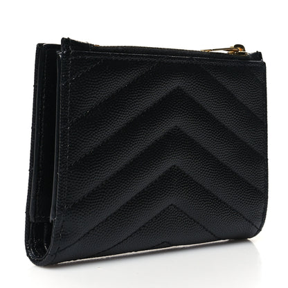 Saint Laurent Grain De Poudre Matelasse Chevron Monogram Zipped Two-Part Wallet Black 3 of 11