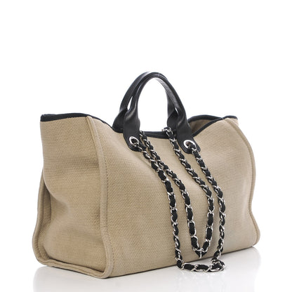 Chanel Canvas Large Deauville Tote Beige Black 3 of 9