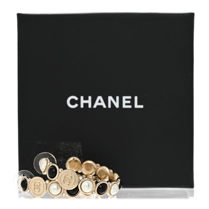 Chanel Crystal Pearl Metal Resin Polka Dot Hoop Earrings Gold Black 9 of 9