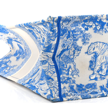 Christian Dior Transparent Canvas Embroidered Large Toile De Jouy Reverse Book Tote Fluorescent Blue 9 of 13