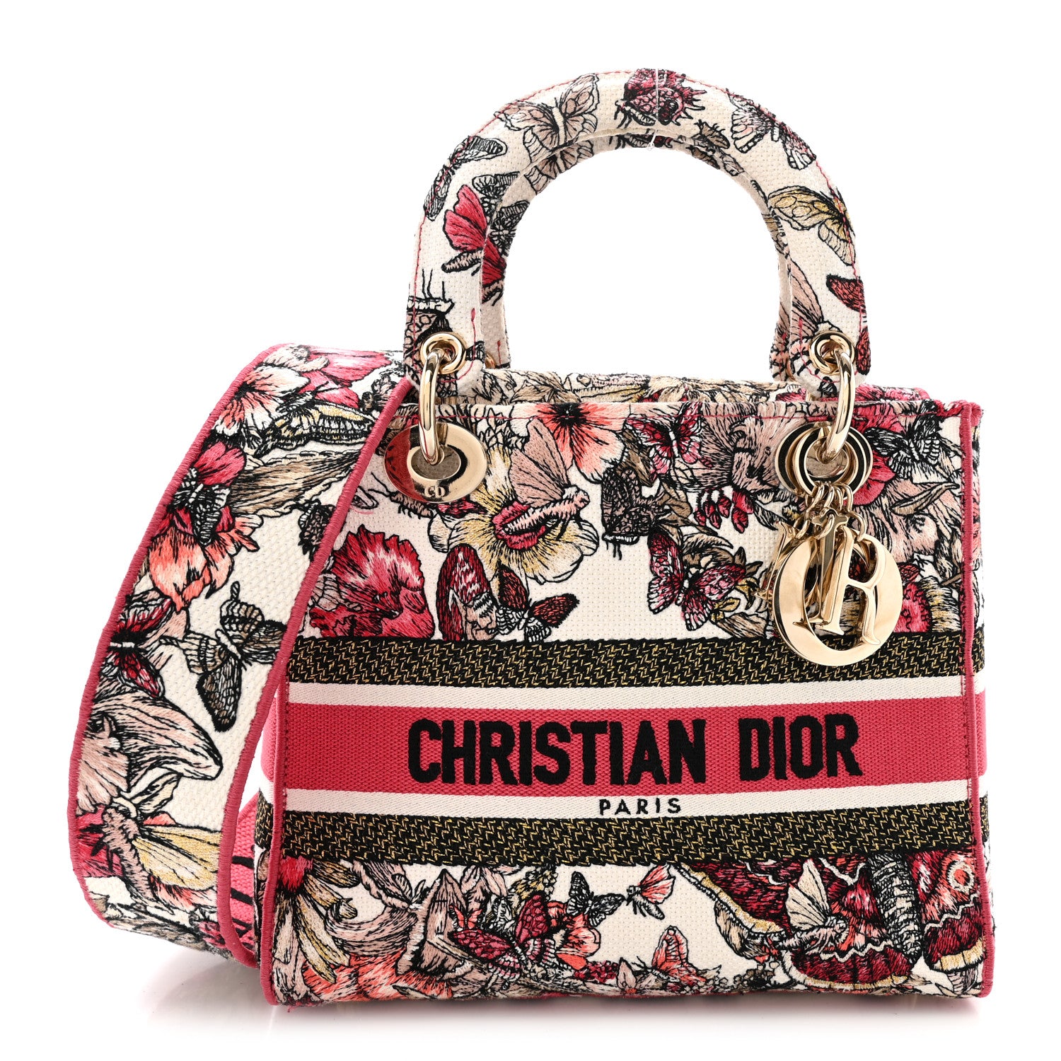 Christian Dior Canvas Embroidered Butterfly Print Medium Lady D-Lite  Multicolor 1 of 12