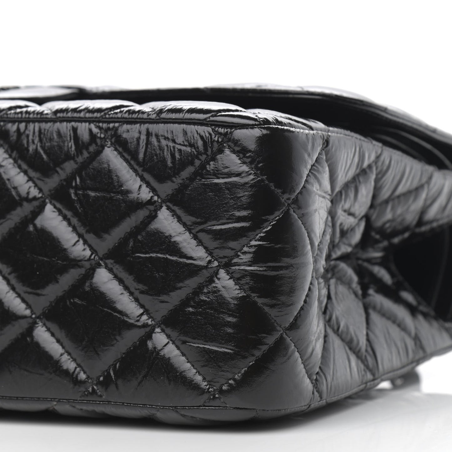 Shiny Distressed Calfskin Quilted Jumbo Double Flap So Black