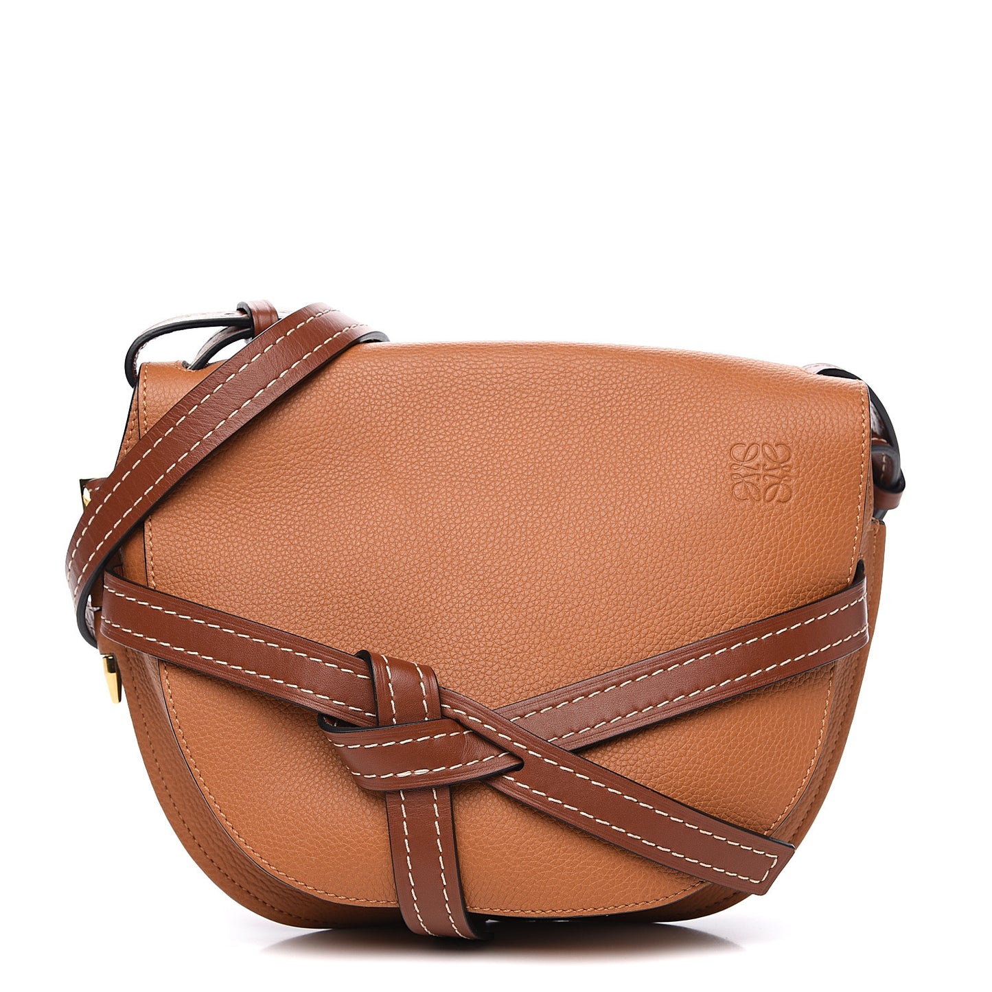 Grained Calfskin Small Gate Crossbody Bag Caramel Pecan