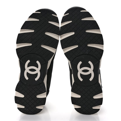 Chanel Mesh Suede Calfskin Womens CC Sneakers 40.5 Black White 5 of 9
