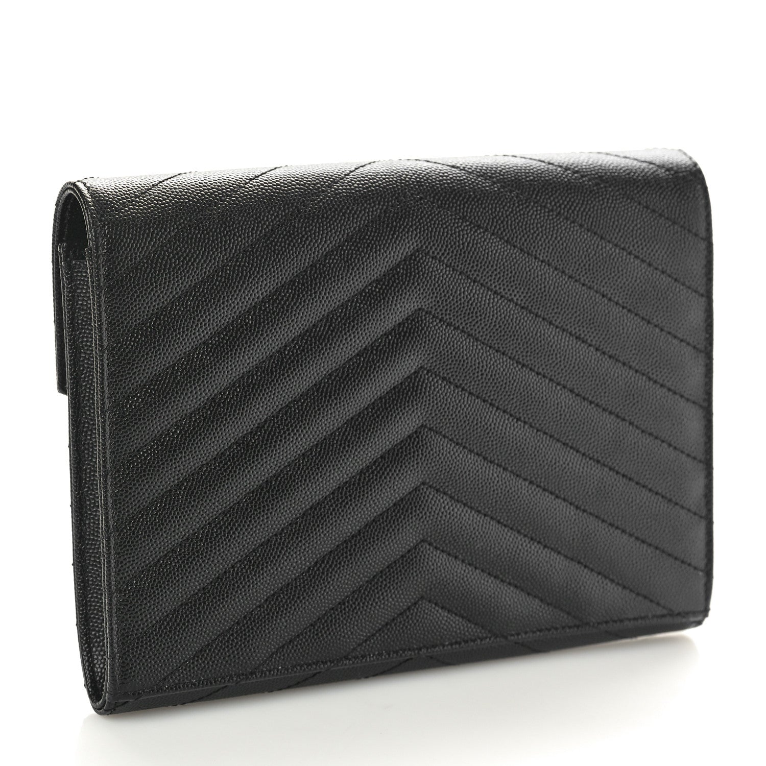 Saint Laurent Grain De Poudre Matelasse Chevron Monogram Envelope Clutch Black 3 of 8