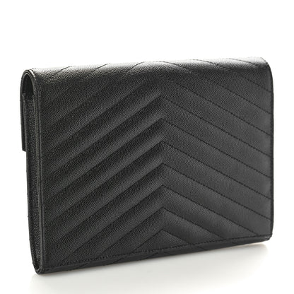 Saint Laurent Grain De Poudre Matelasse Chevron Monogram Envelope Clutch Black 3 of 8