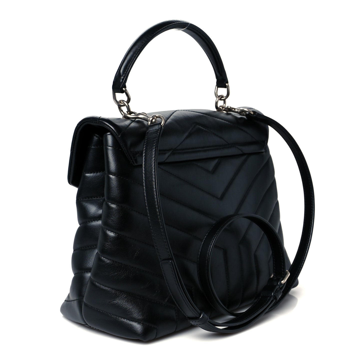 Calfskin Y Quilted Monogram Medium Loulou Satchel Black