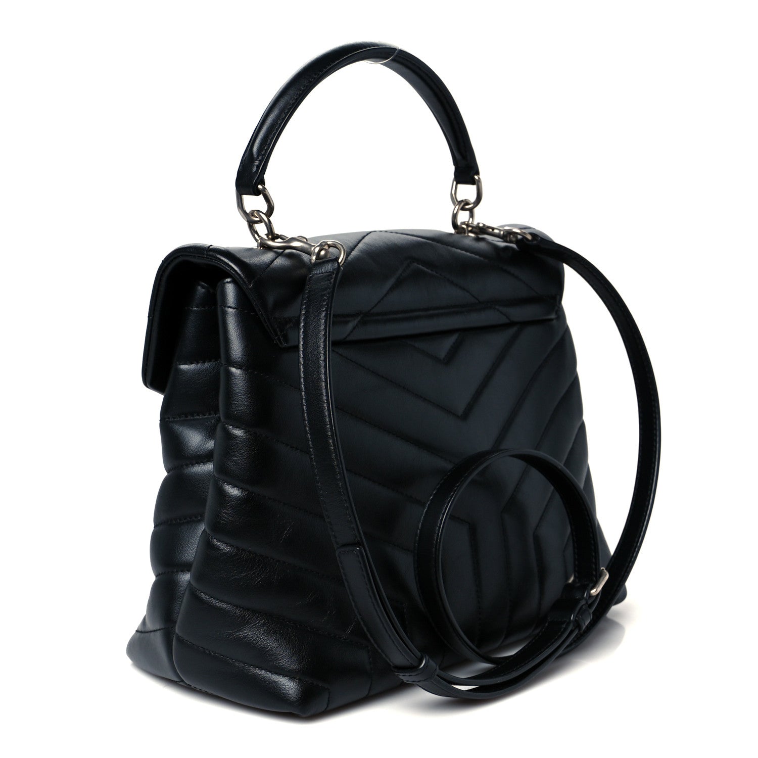 Saint Laurent Calfskin Y Quilted Monogram Medium Loulou Satchel Black 3 of 11
