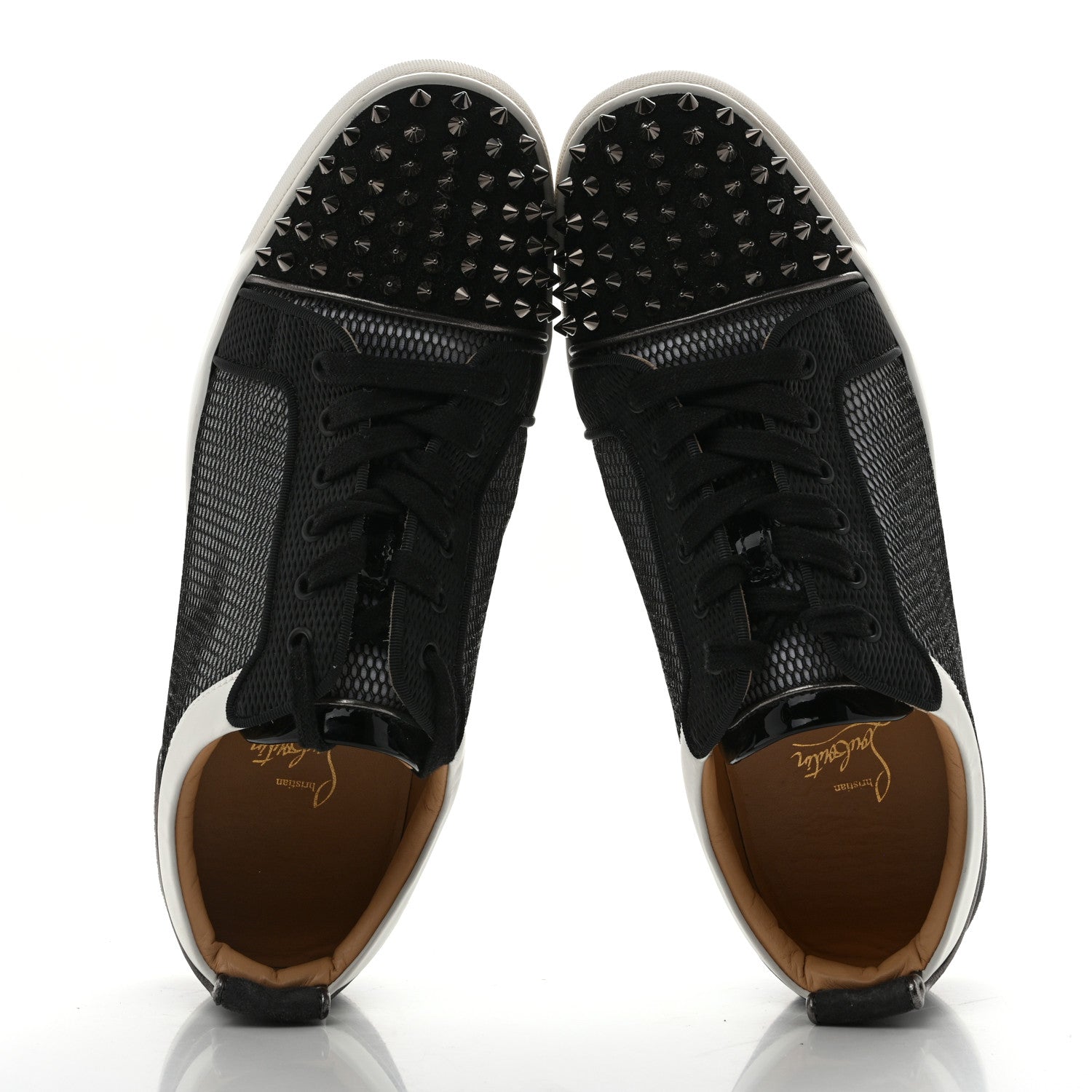 Christian Louboutin Suede Mesh Mens Louis Junior Spikes Orlato Flat Sneakers 42.5 Version Black White 2 of 13