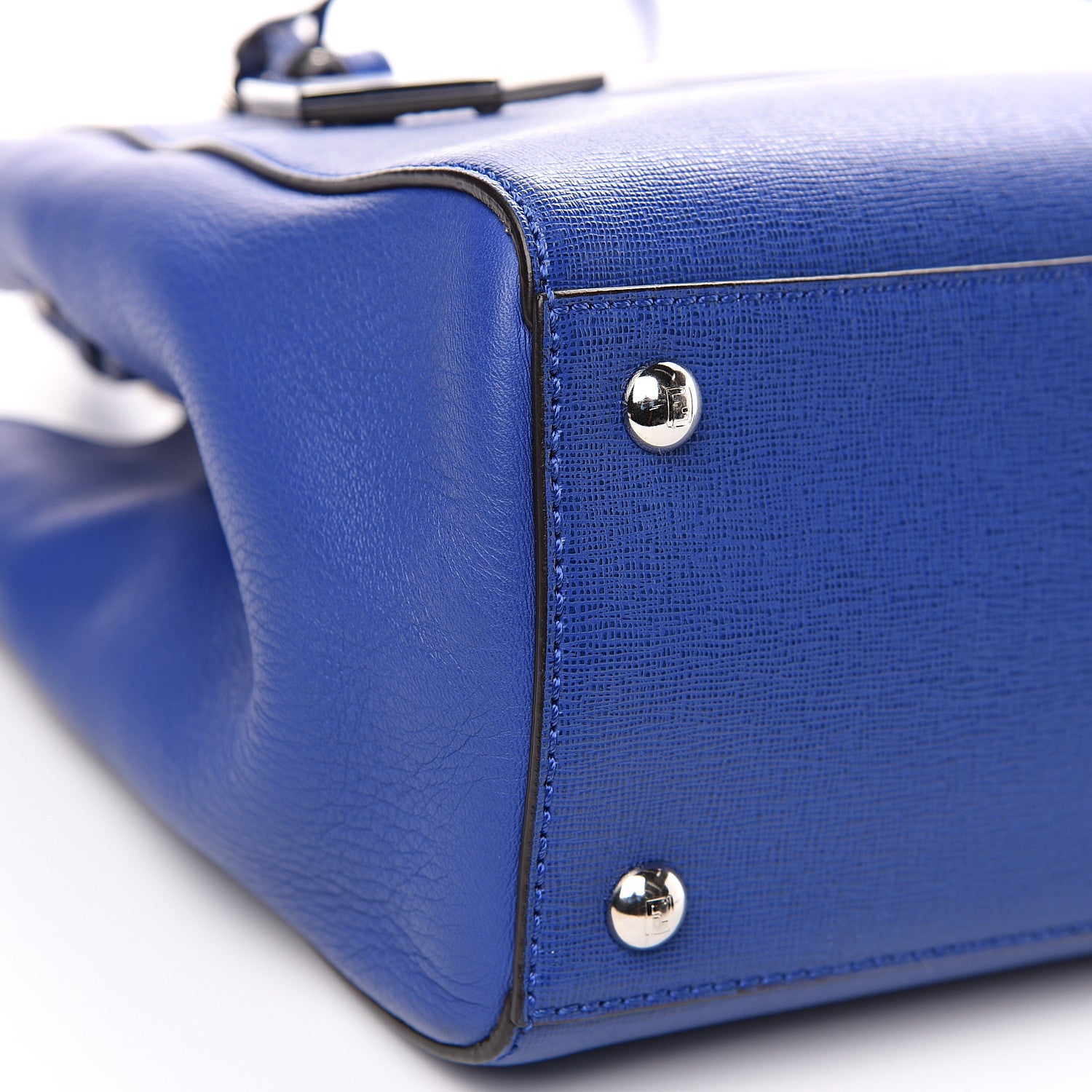 Fendi Vitello Elite Petite 2Jours Tote Blue Neon 7 of 8