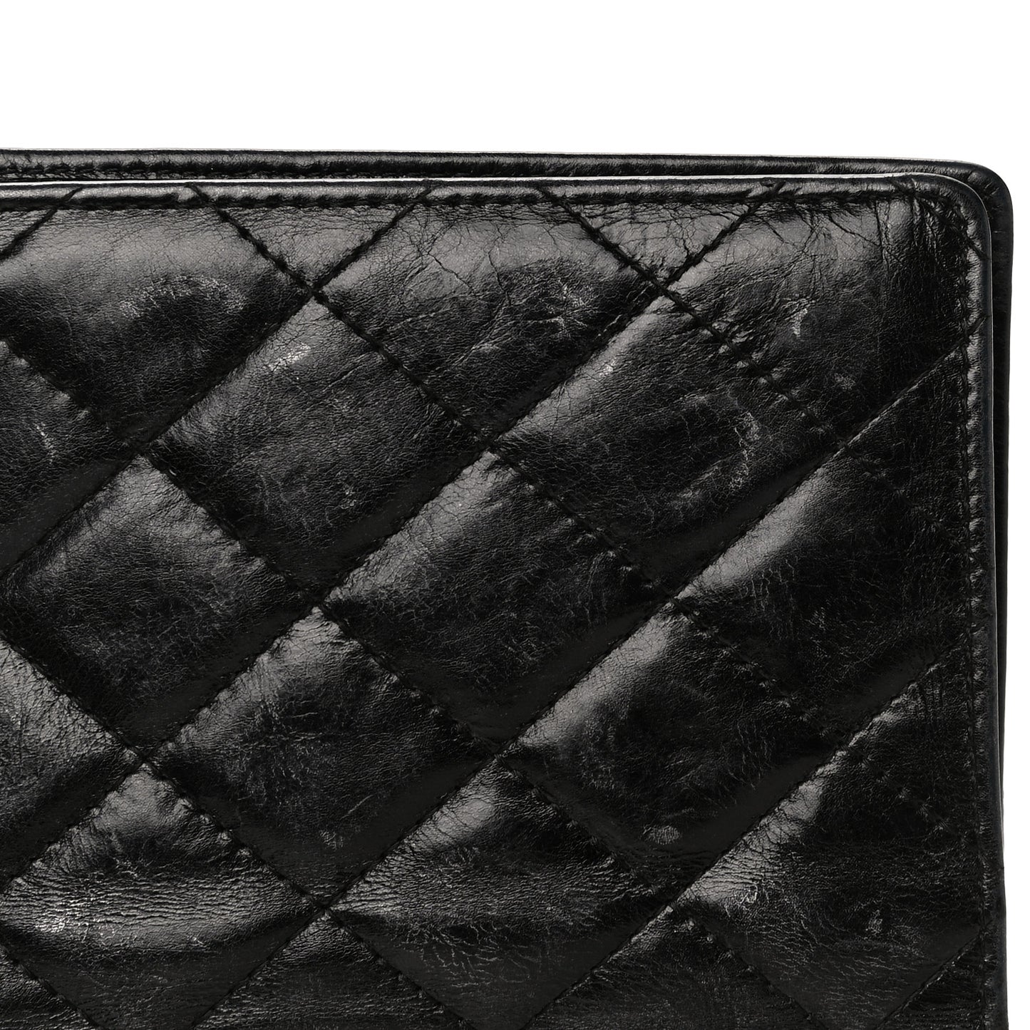 Aged Calfskin Quilted Cambon Yen Wallet Black