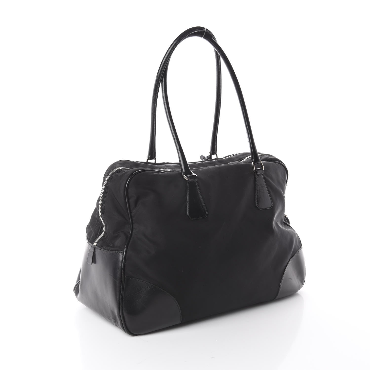 Prada Tessuto Nylon Calfskin Tote Black 2 of 8