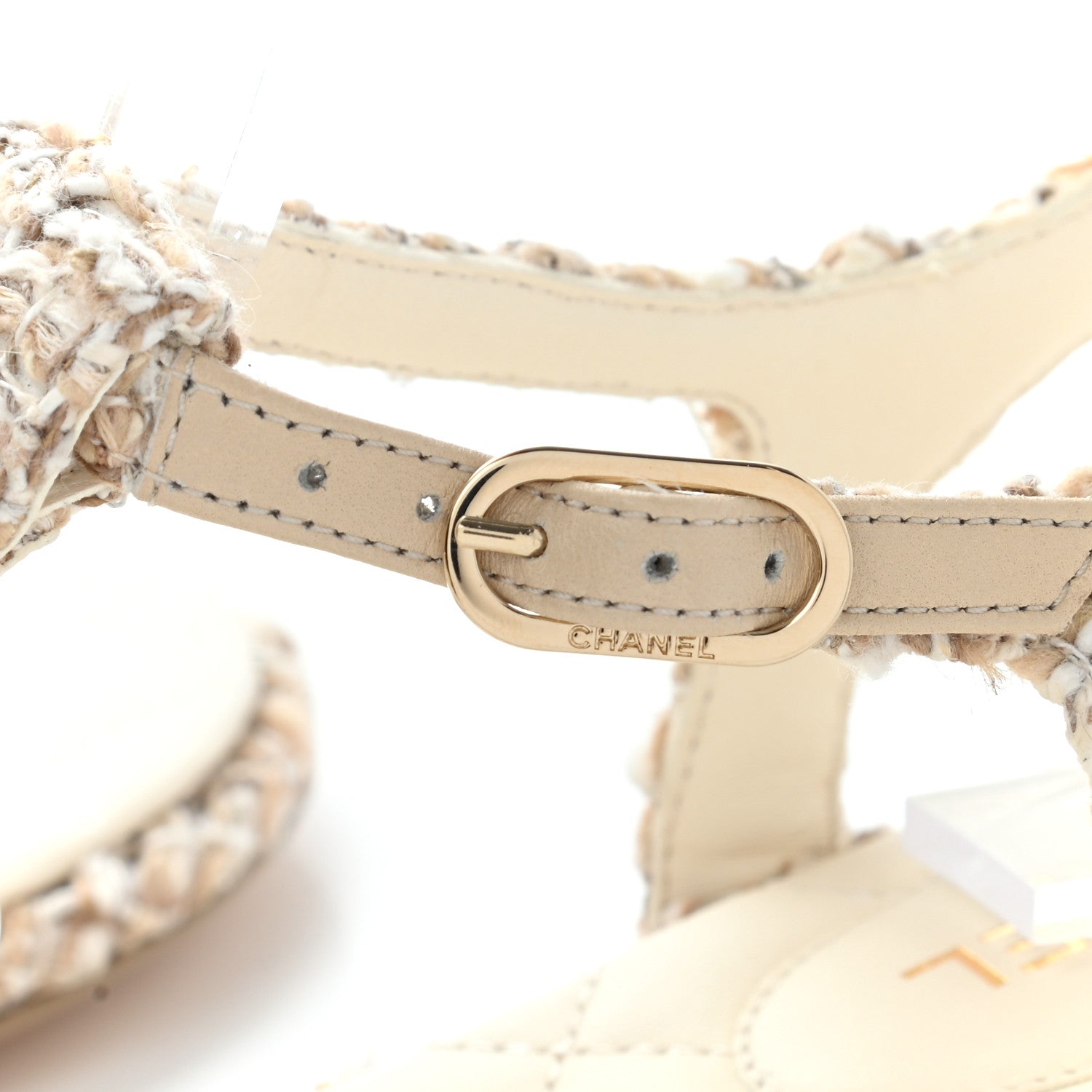 Chanel Tweed Pearl CC Thong Sandals 38.5 Ivory 9 of 10