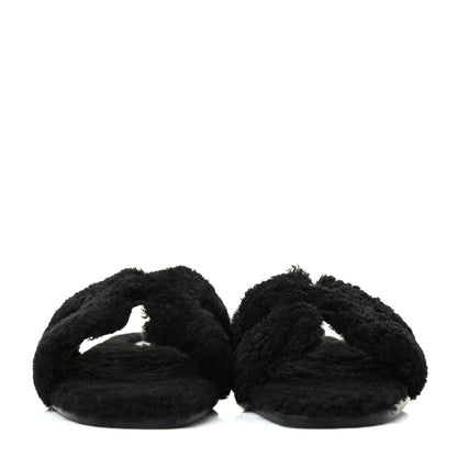 Hermes Woolskin Oran Sandals 39 Black 2 of 8