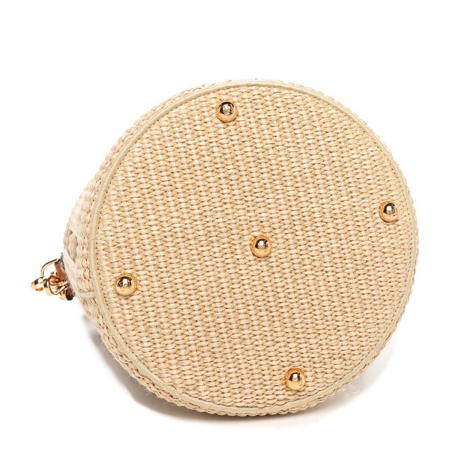 Fendi Paglia Chicco Riso Fabric Jacquard FF 1974 Vitello Grace Mini Step Out Bucket Bag Alchemy Tabacco Brandy 4 of 10
