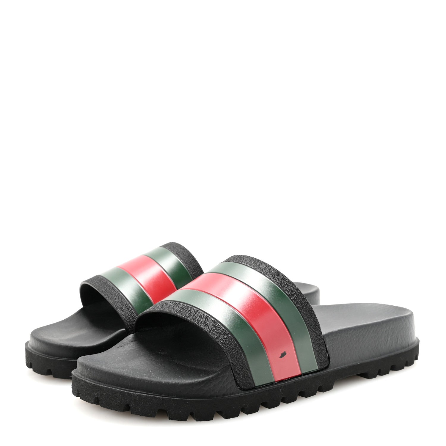 Gucci Rubber Web Mens Pool Slide Sandals 10 Black Green Red 4 of 8