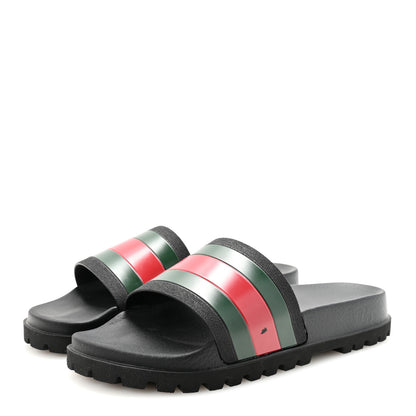 Gucci Rubber Web Mens Pool Slide Sandals 10 Black Green Red 4 of 8