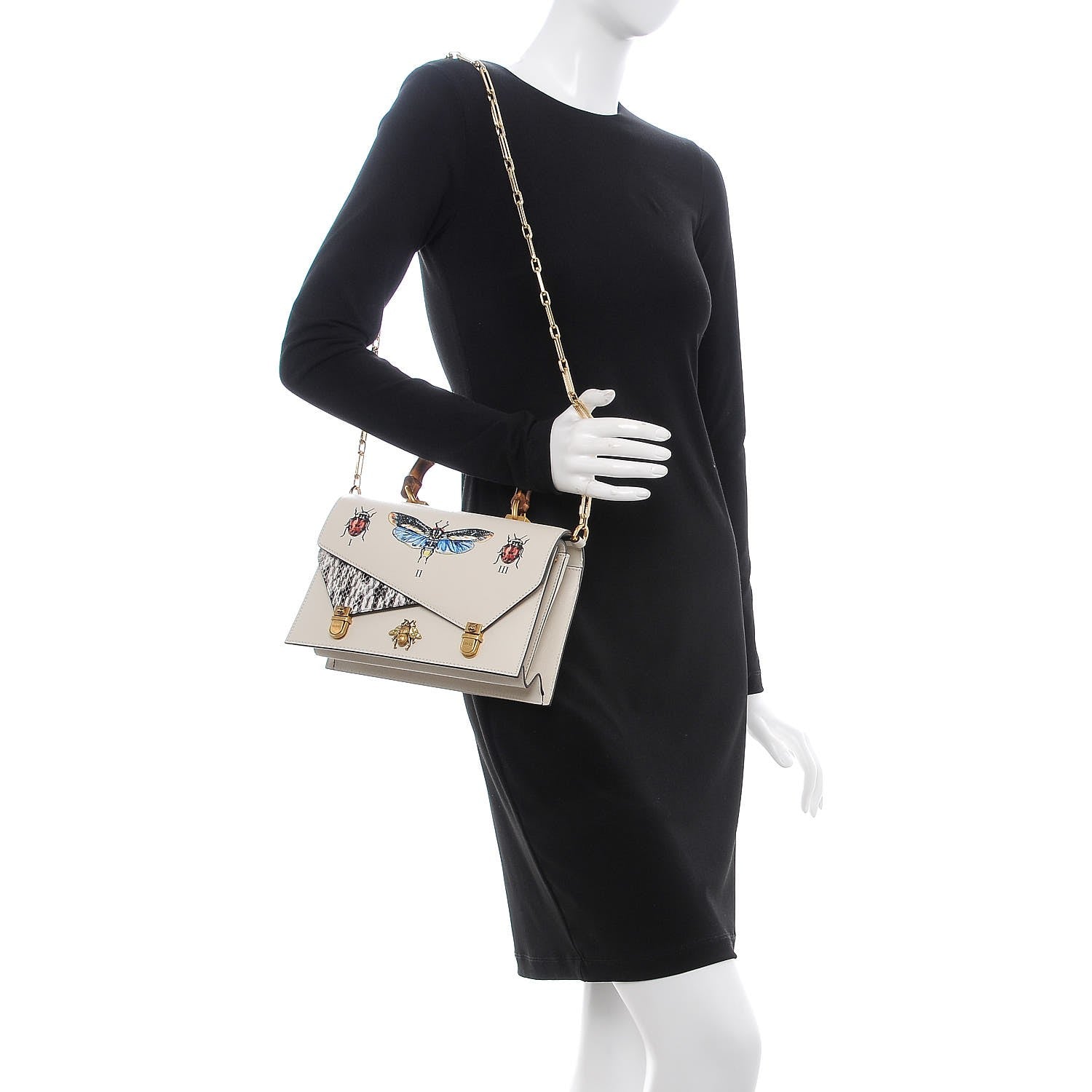 Gucci Calfskin Snakeskin Studded Small Ottilia Top Handle Bag White 2 of 7