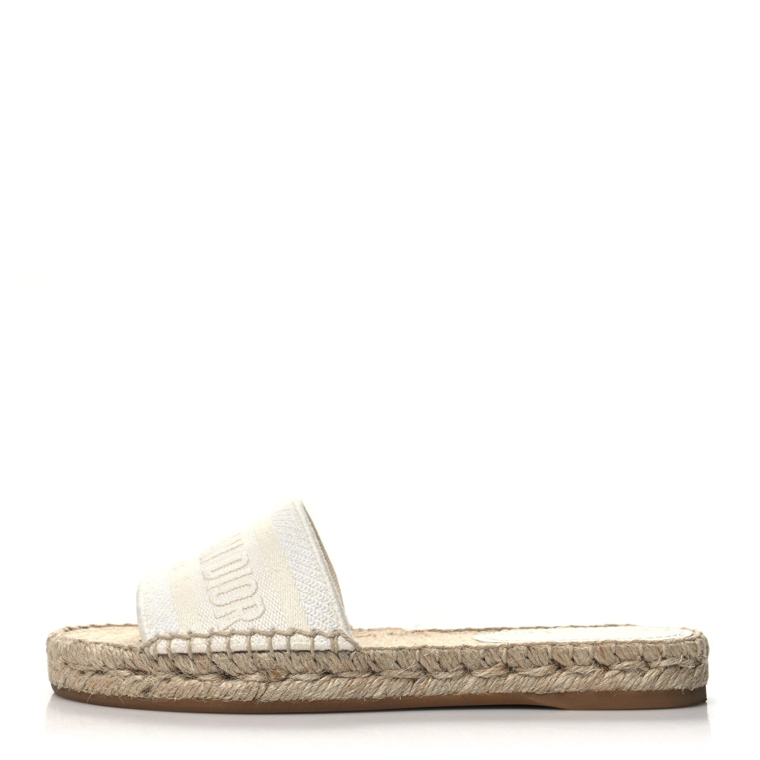 Christian Dior Canvas Embroidered Granville Espadrille Flat Slide Sandals 35.5 Ivory 1 of 8