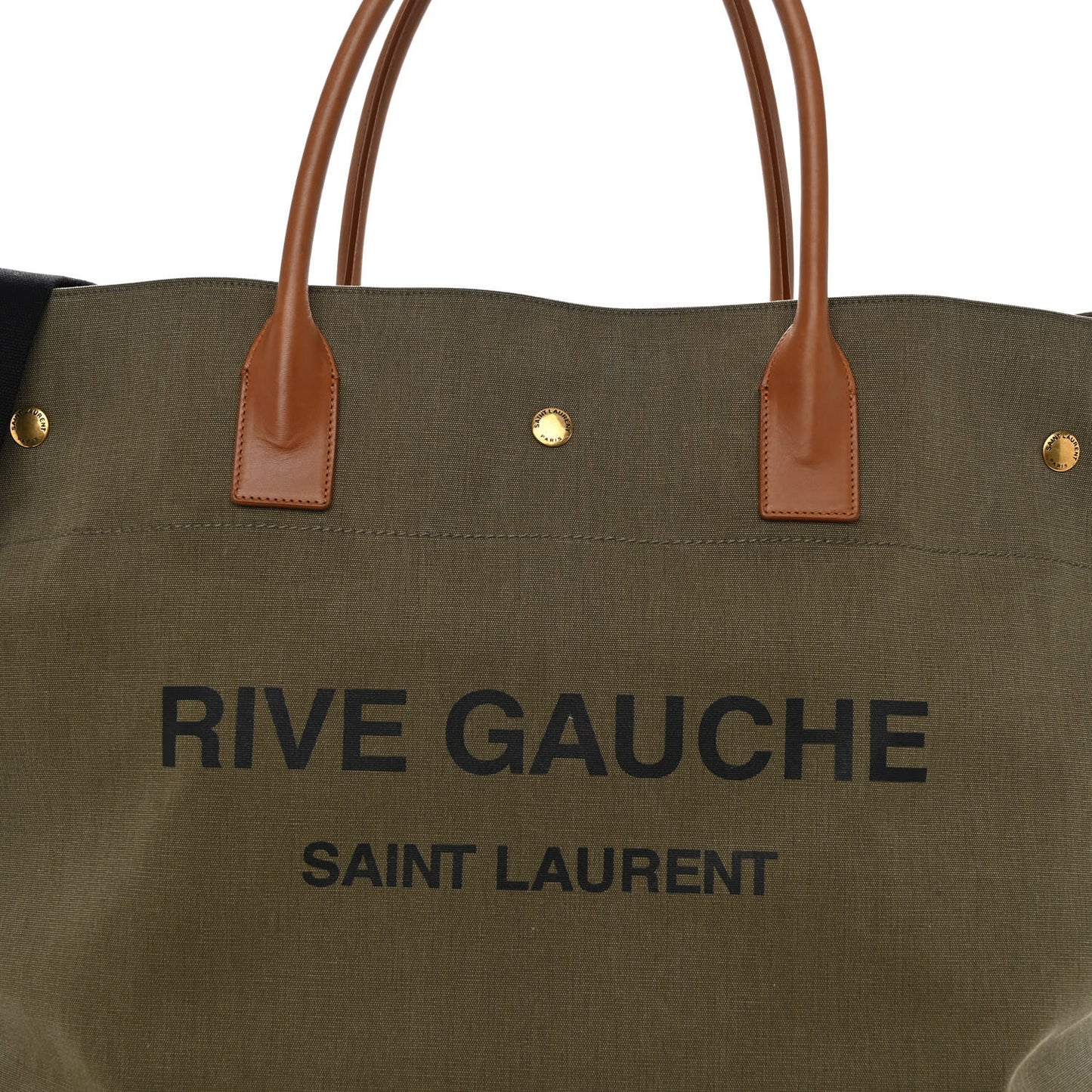 Linen Calfskin Rive Gauche Maxi Tote Kaki Brown