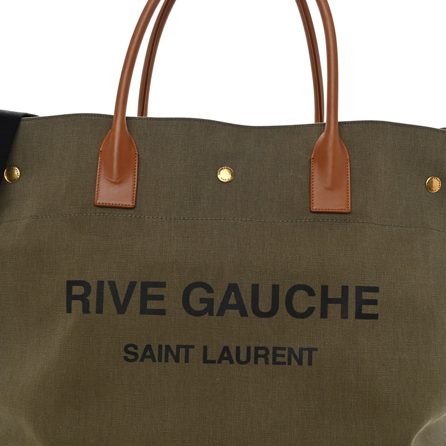 Saint Laurent Linen Calfskin Rive Gauche Maxi Tote Kaki Brown 7 of 9