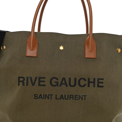 Saint Laurent Linen Calfskin Rive Gauche Maxi Tote Kaki Brown 7 of 9
