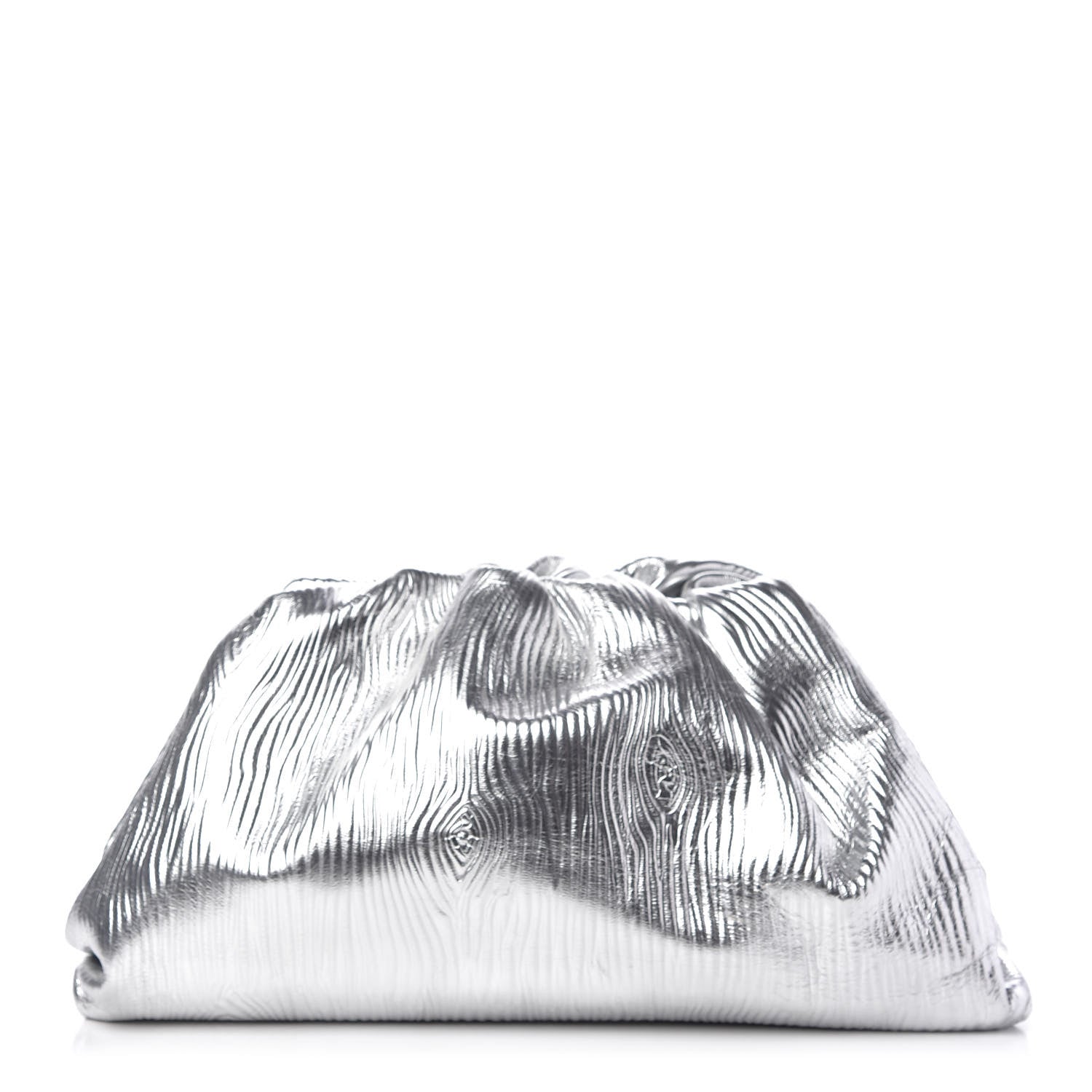 Bottega Veneta Metallic Bark Calfskin Embossed The Pouch Oversized Clutch Silver 1 of 8