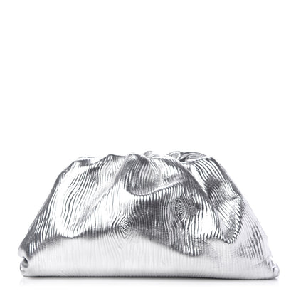 Bottega Veneta Metallic Bark Calfskin Embossed The Pouch Oversized Clutch Silver 1 of 8