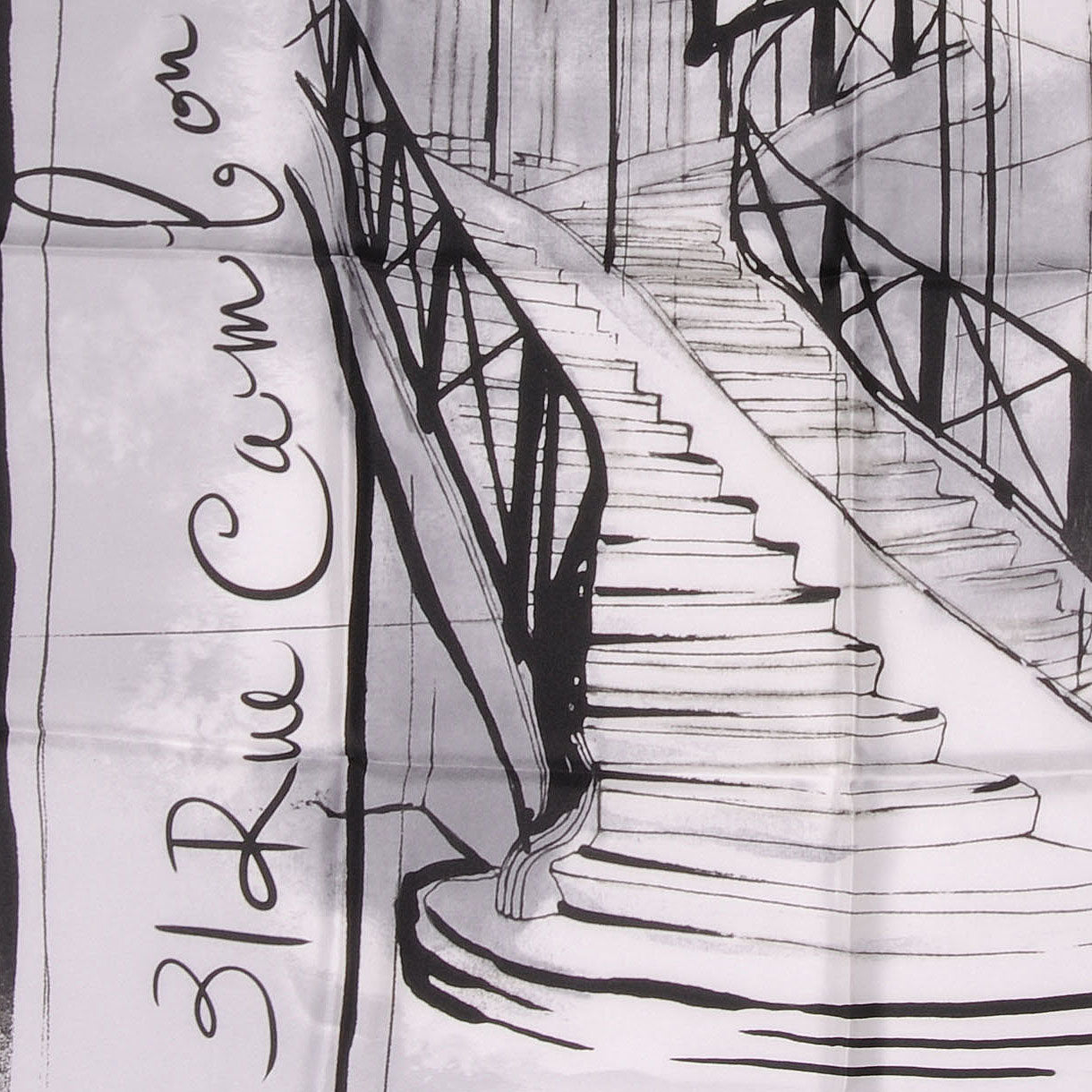 Silk Rue Cambon Staircase CC Square Scarf Black White