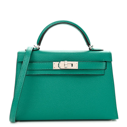 Hermes Chevre Mysore Verso Mini Kelly Sellier 20 Vert Verone Bleu Hydra 1 of 11