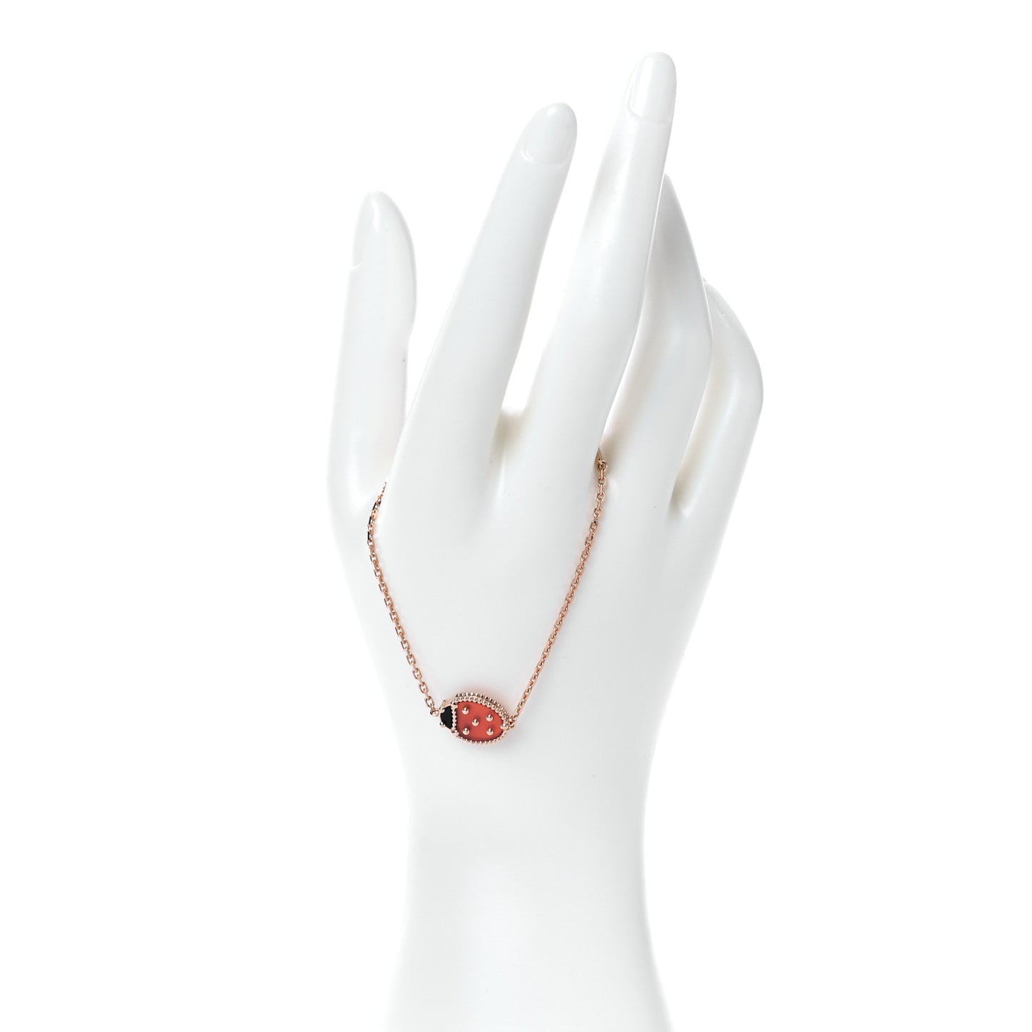 18K Rose Gold Carnelian Onyx Lucky Spring Closed Wing Ladybug Bracelet