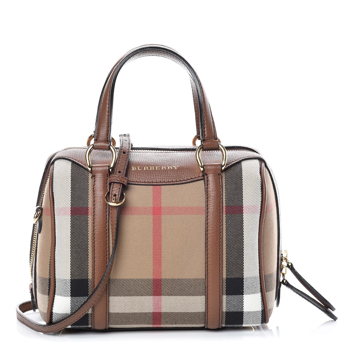House Check Derby Calfskin Small Alchester Bowling Bag Tan