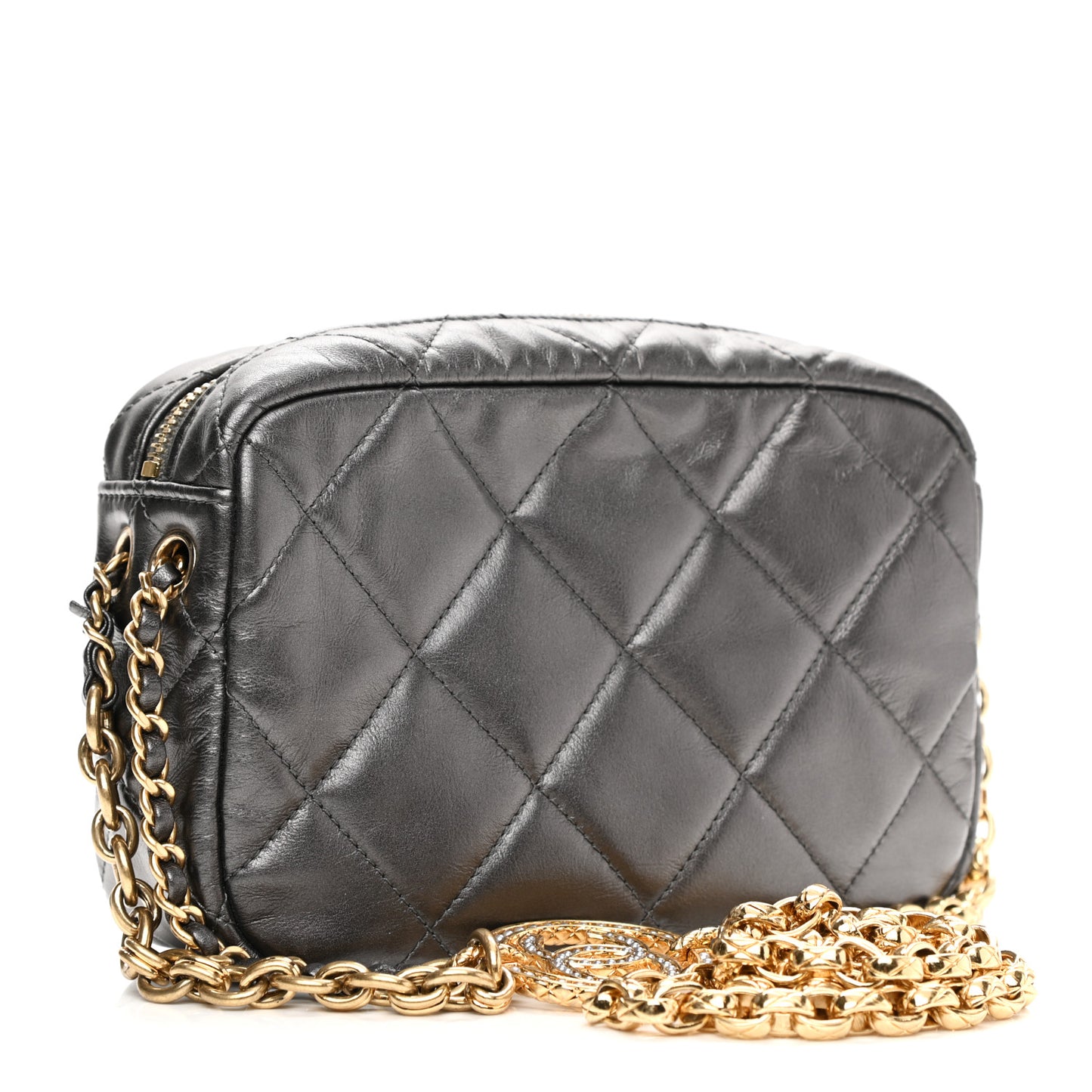 Metallic Calfskin Pearl Quilted CC Mini Camera Case Ruthenium