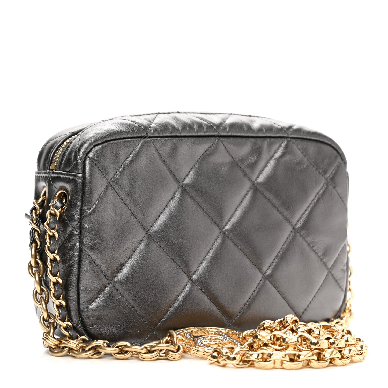 Chanel Metallic Calfskin Pearl Quilted CC Mini Camera Case Ruthenium 2 of 11