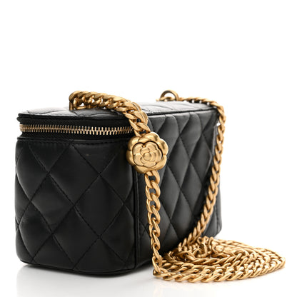 Chanel Lambskin Quilted Sweet Camellia Small Vanity Case With Chain Black 3 of 13