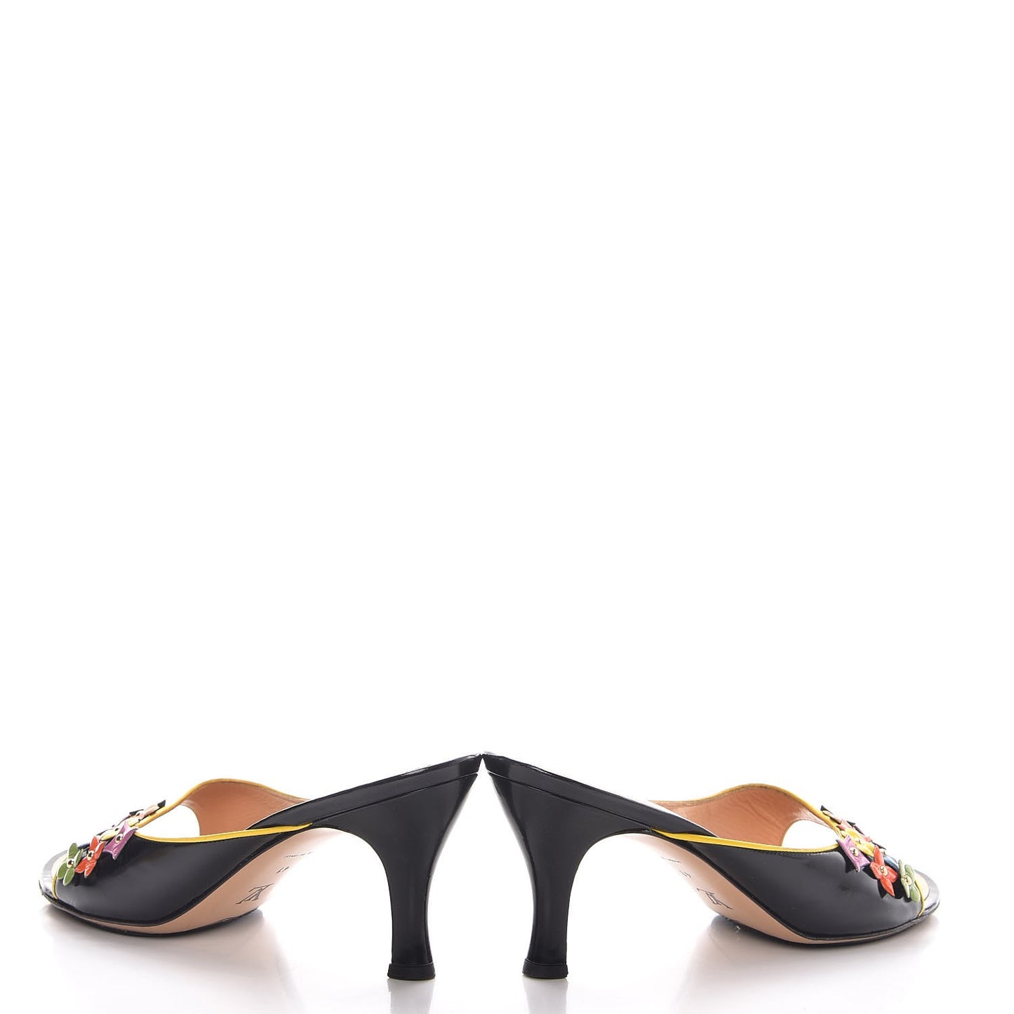 Glazed Calfskin Open Toe Mule Sandals 41 Black