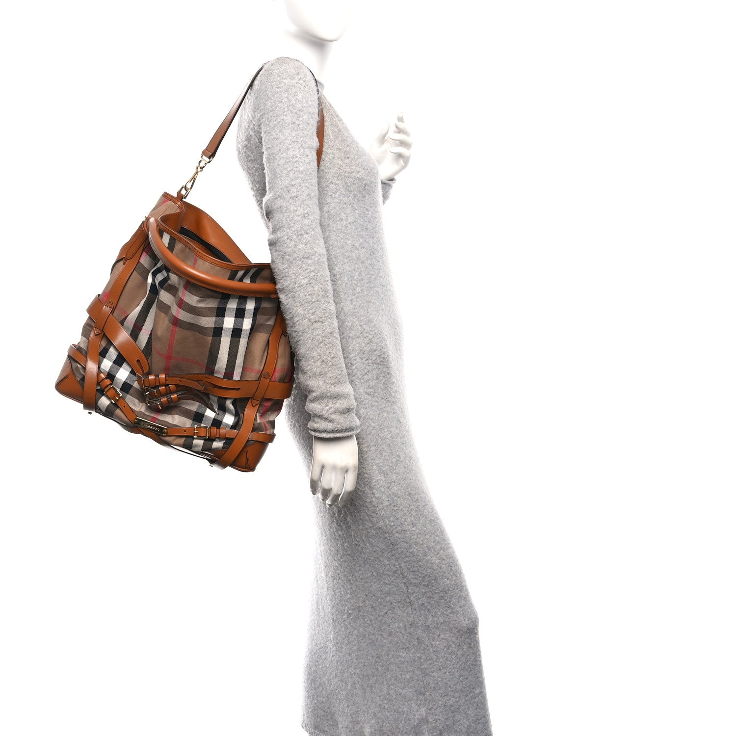 Burberry House Check Bridle Calfskin Medium Gosford Hobo Dark Tan 3 of 9