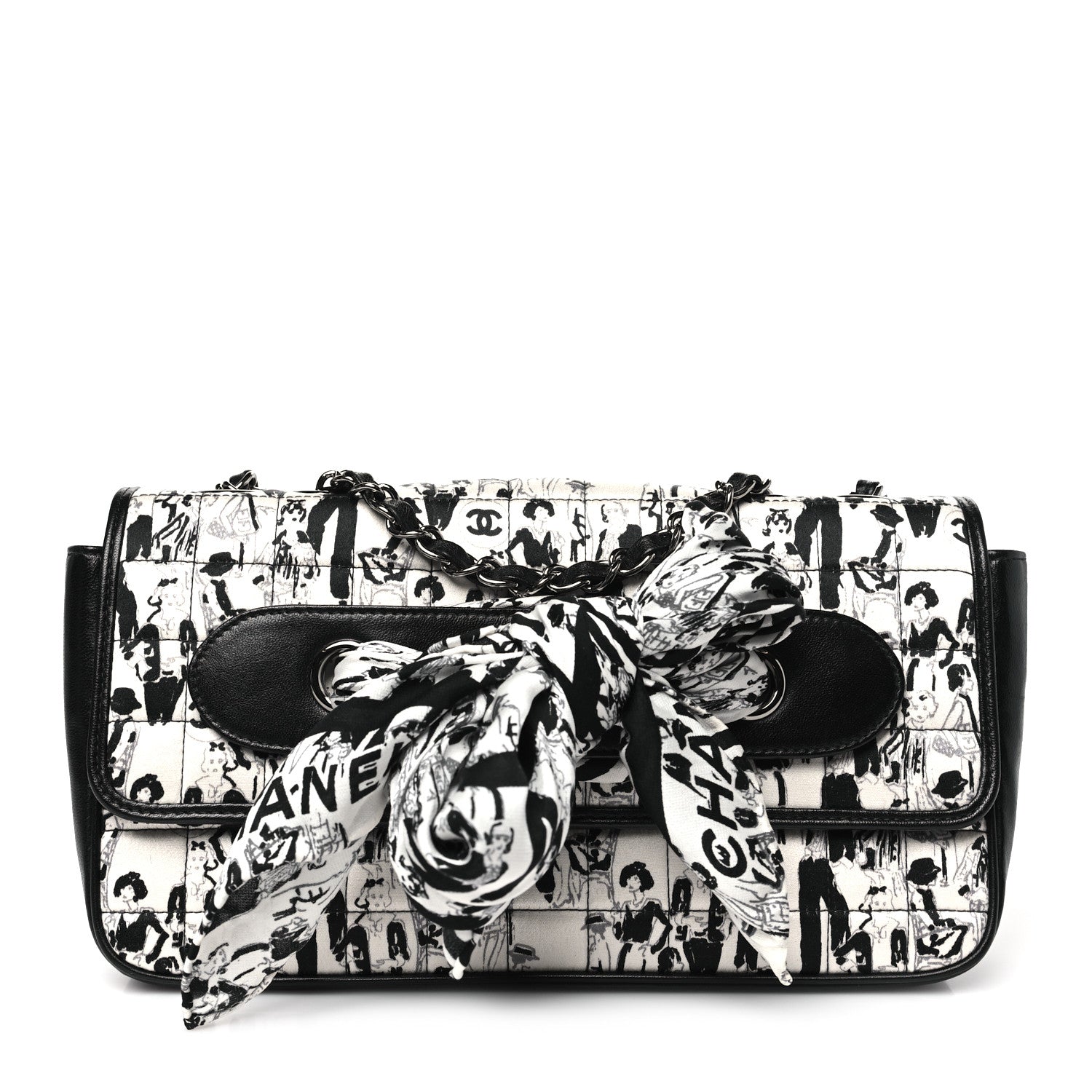 Chanel Silk Lambskin Coco Mademoiselle Scarf Flap Bag White Black 1 of 11