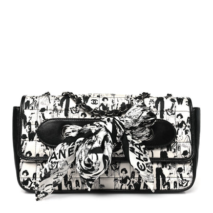 Chanel Silk Lambskin Coco Mademoiselle Scarf Flap Bag White Black 1 of 11