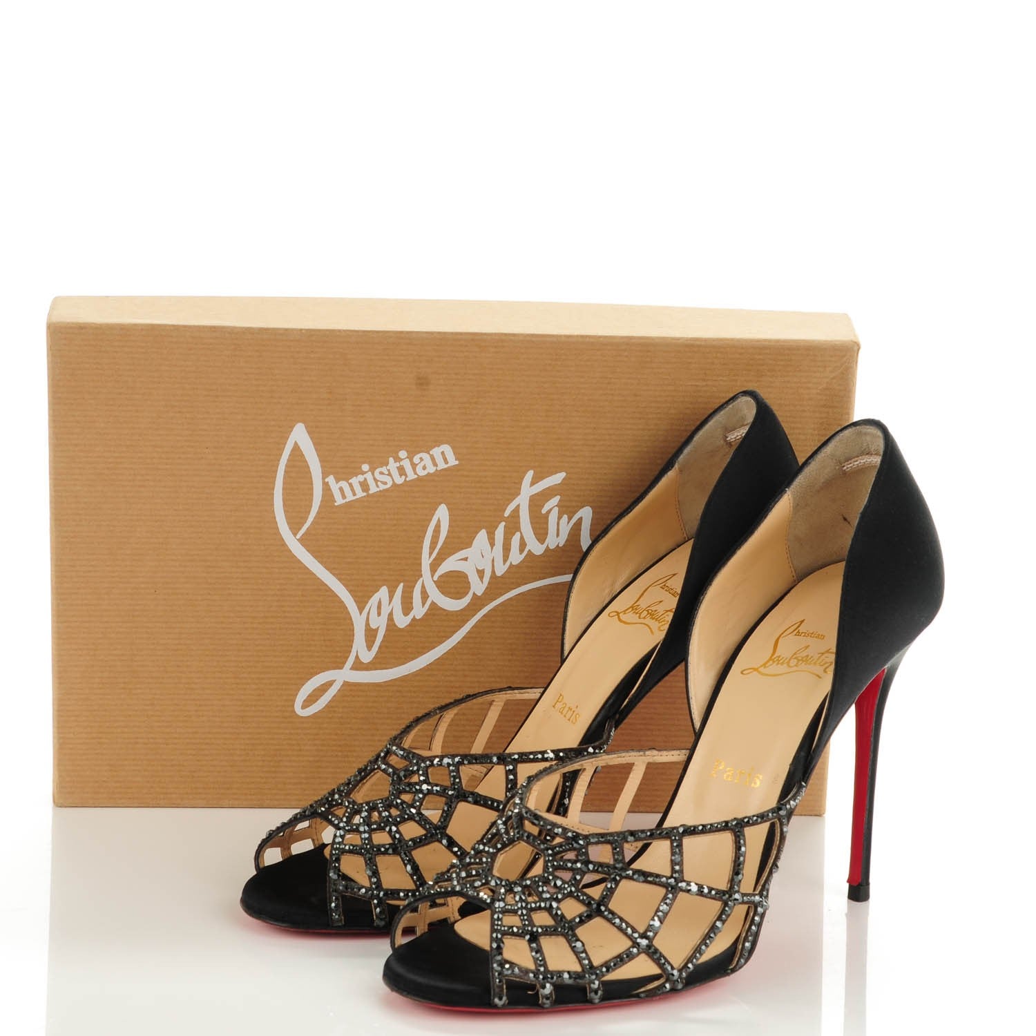 Christian Louboutin Satin Strass Aranea 100 Heels 39.5 Black Hematite 12 of 12