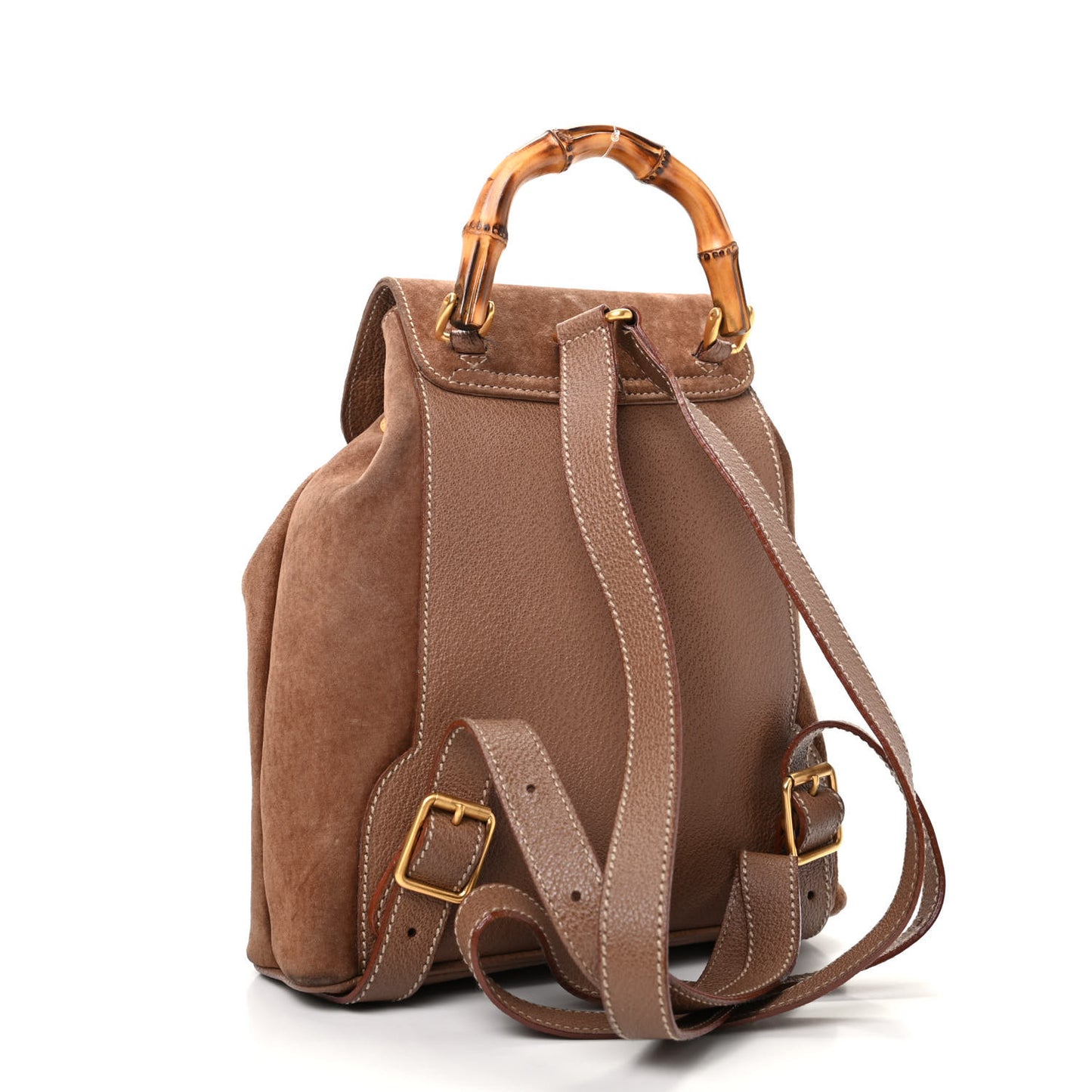 Suede Calfskin Bamboo Backpack Brown