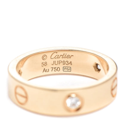Cartier 18K Yellow Gold 3 Diamond 5.5mm LOVE Ring 58 8.5 4 of 5