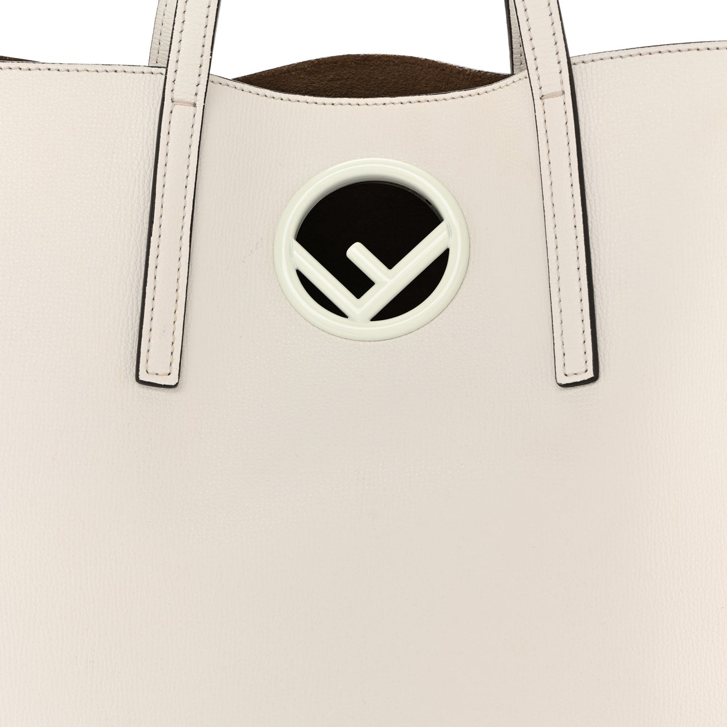 Vitello Vienna Enamel F is Fendi Shopping Tote White Taupe