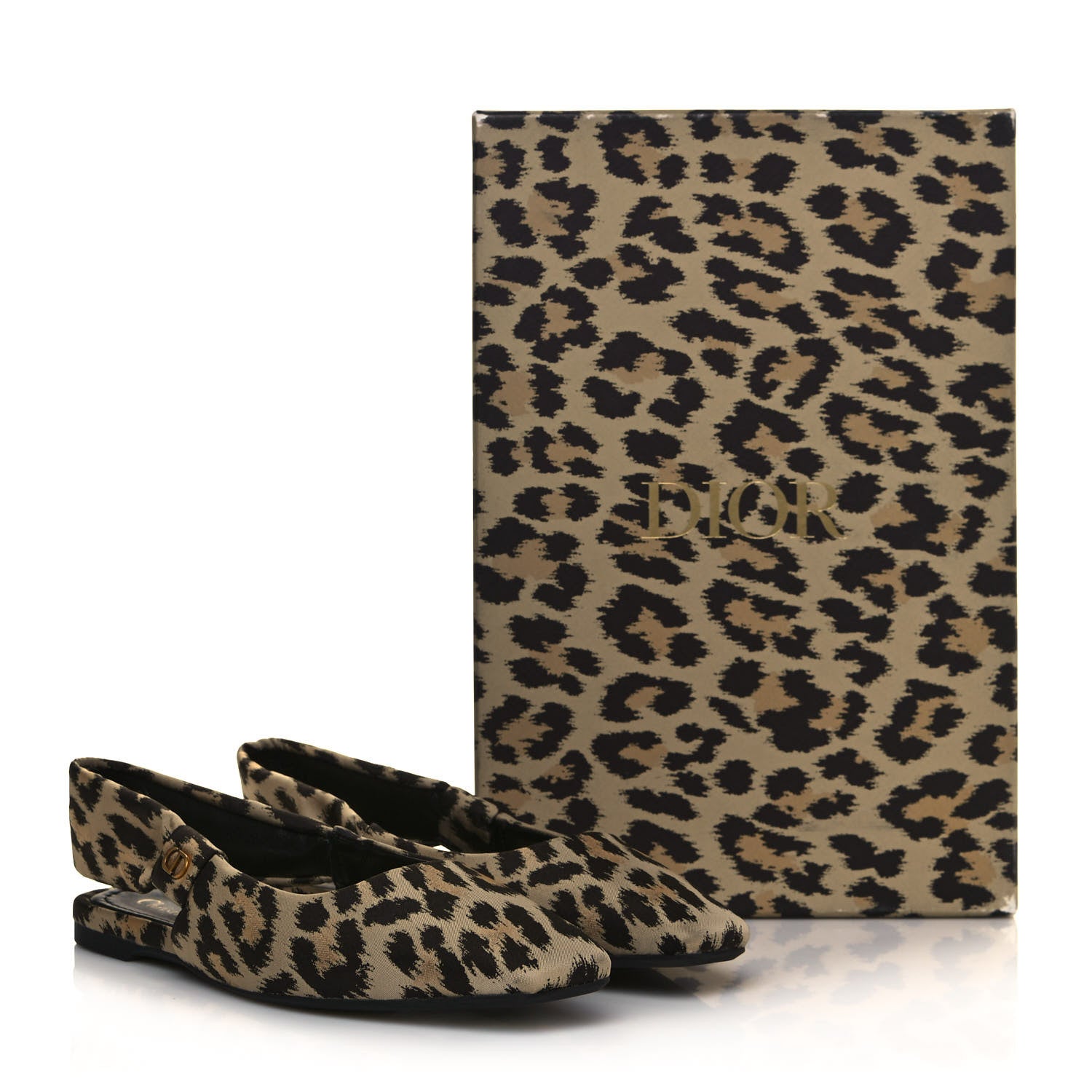 Christian Dior Nylon Leopard Print Mizza Slingback Flat 37 Beige Multicolor 9 of 9