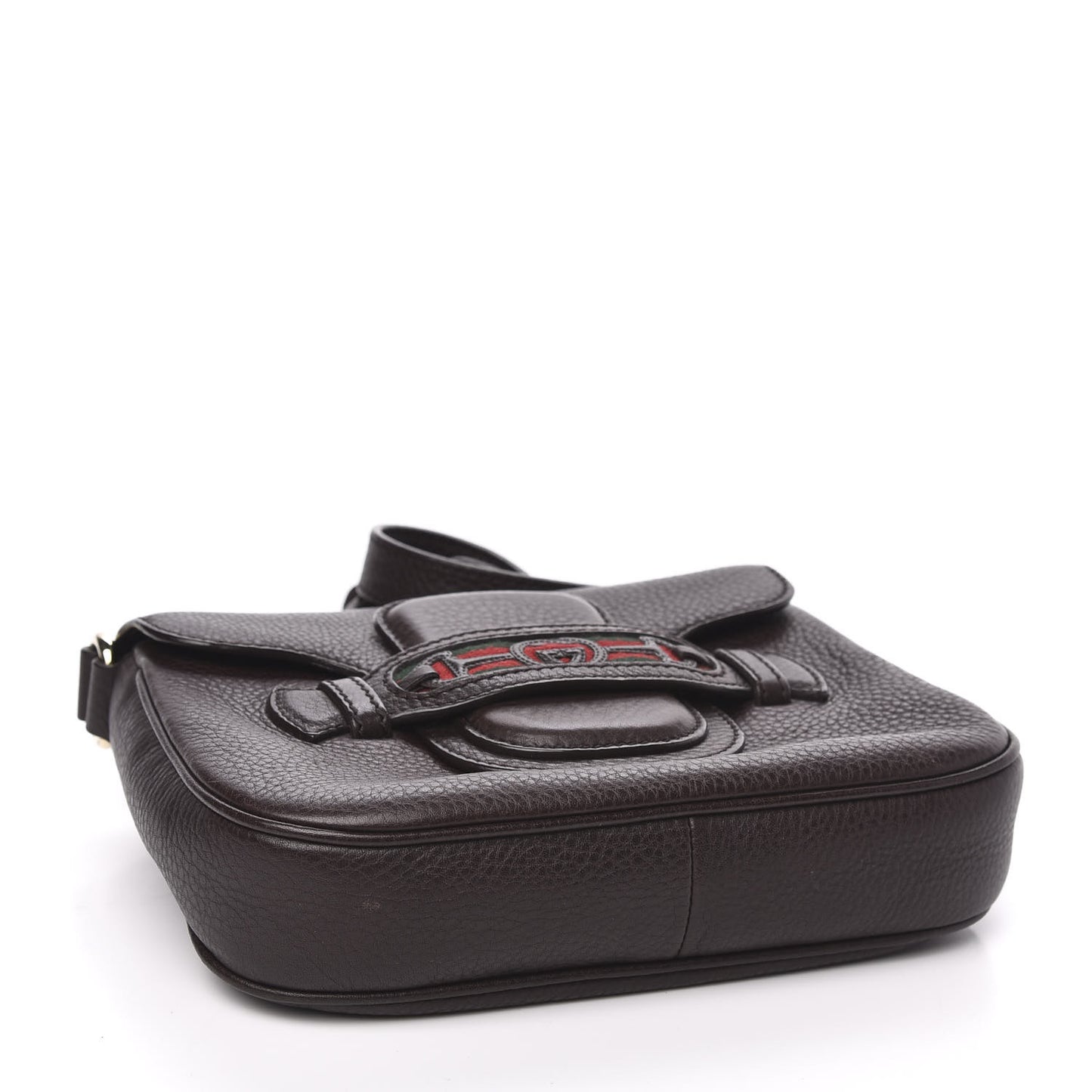 Pebbled Calfskin Web Small Dressage Shoulder Bag Dark Brown