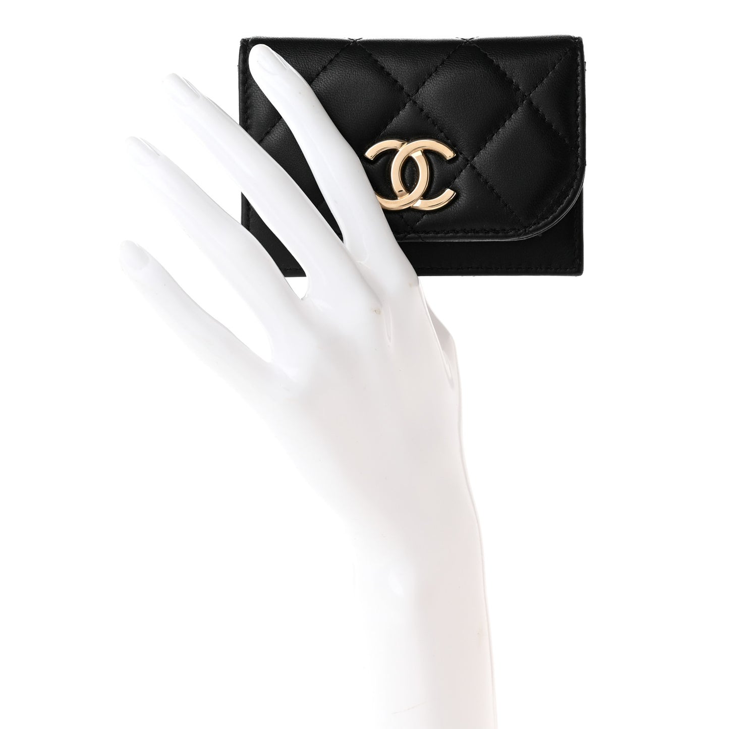 Lambskin Quilted Flap Card Holder Black